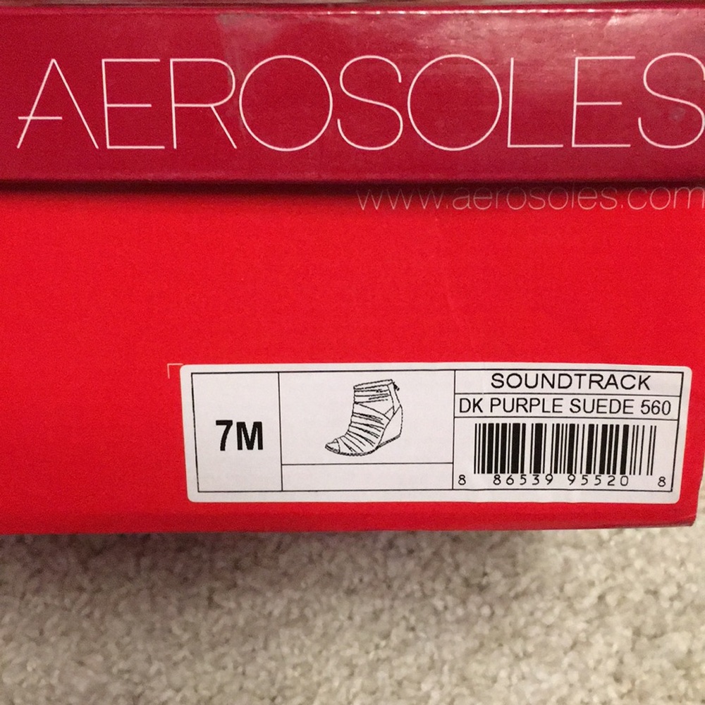 Aerosoles Suede Peep Toe Wedge Dark Purple - Picture 7 of 7
